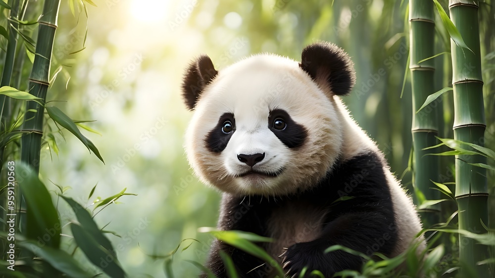 Fototapeta premium panda eating bamboo