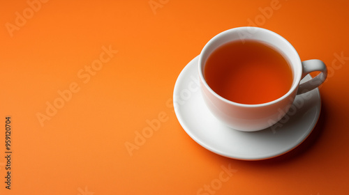 cup of tea isolated on orange background 