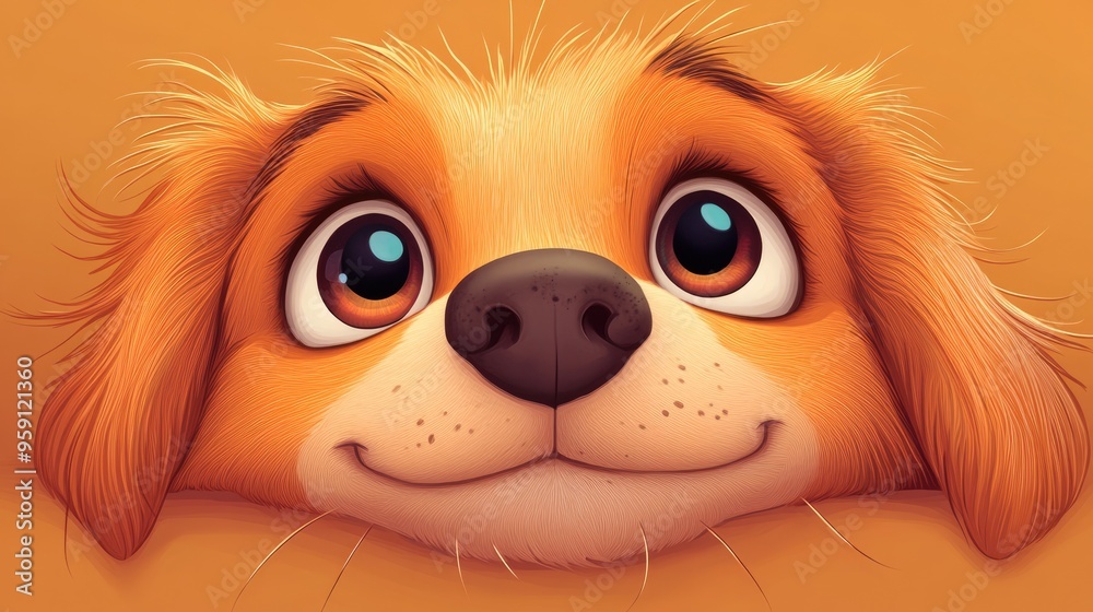 Obraz premium Cartoon Dog Eyes. Happy and Cute Dog Character Illustration