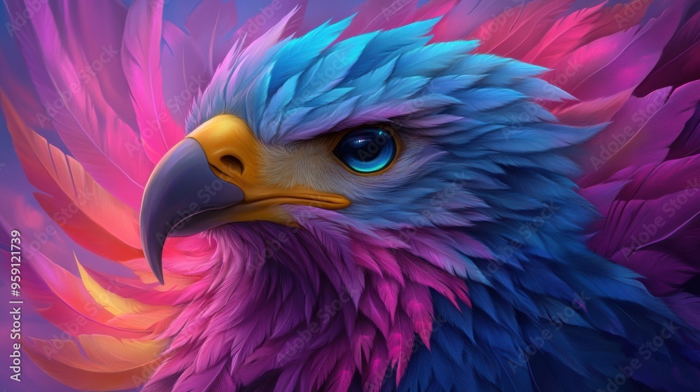 Obraz premium A colorful bird with a blue head and yellow eyes, AI