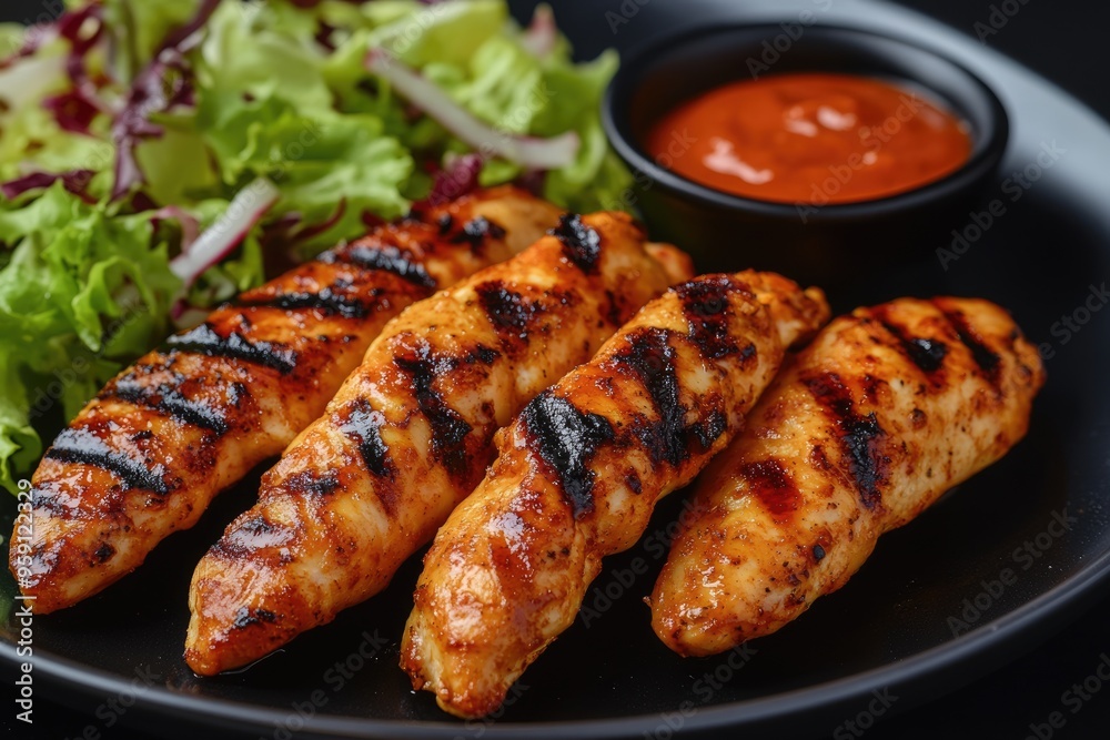 Grilled Chicken Tenders Dish with Fresh Side Salad Grilled Chicken Tenders Dish with Fresh Side Salad