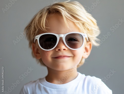 Kids Wearing Sunglasses. Portrait of a Happy Young Boy in Stylish Shades