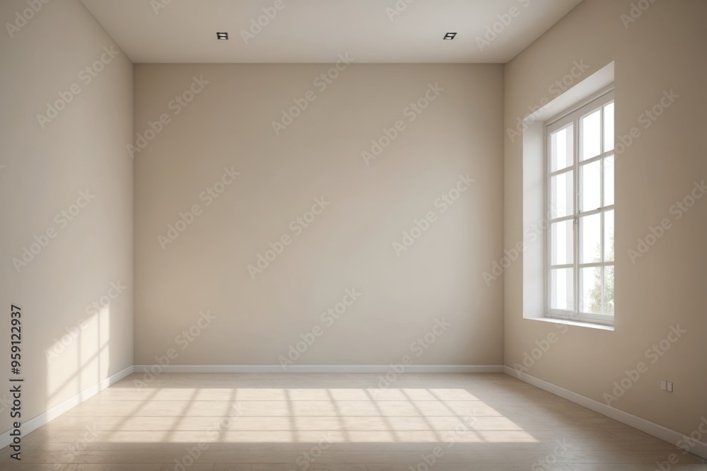 Minimalist Light Beige Room with Soft Shadows from Window: Perfect for Product Presentation Minimalist Light Beige Room with Soft Shadows from Window: Perfect for Product Presentation