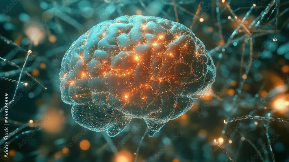 Human Brain with Neural Network Connections