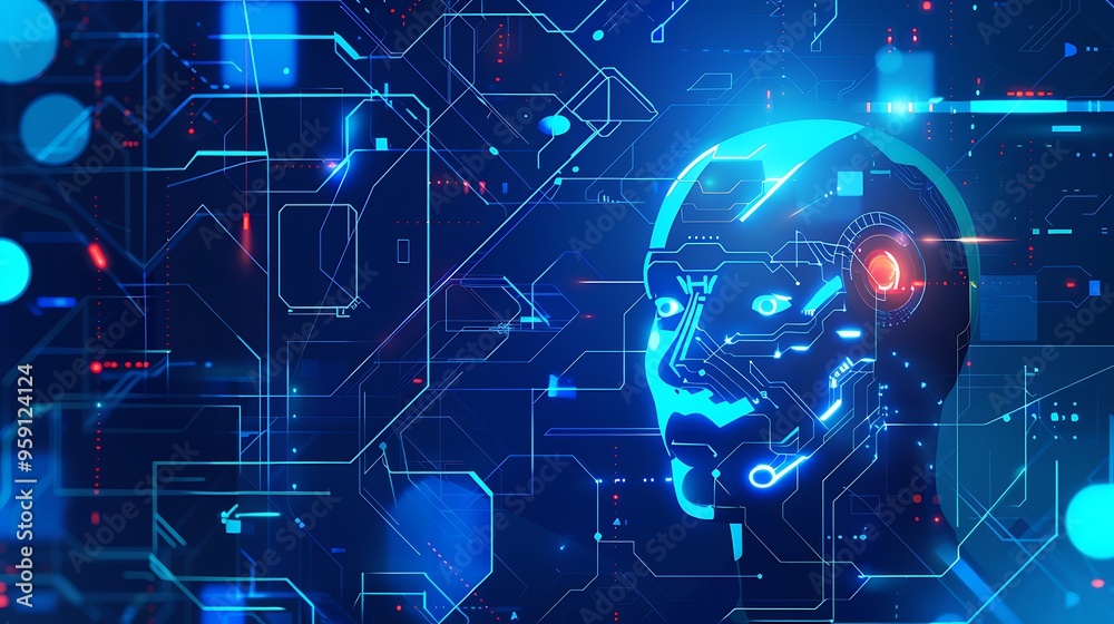 Digital Mind - A Glowing Profile on a Circuit Board Digital Mind - A Glowing Profile on a Circuit Board