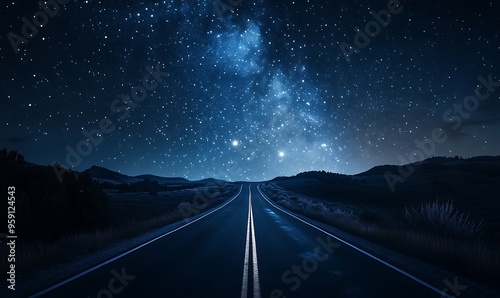 Empty Road Under a Starry Night Sky