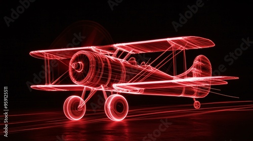 a light painting of  a red bi plane photo