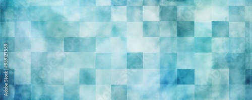 Vintage cyan checkered watercolor background photo