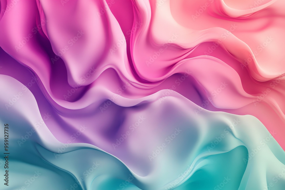 Obraz premium A trendy abstract design with fluid, wave-like shapes in gradient colors. The design has a soft, organic feel, with smooth transitions between shades of pink, purple, and teal.