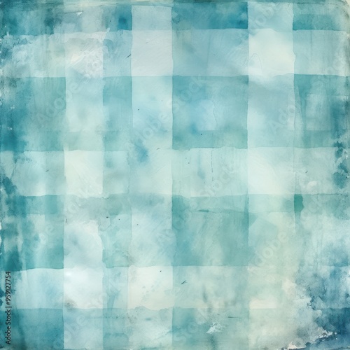 Vintage cyan checkered watercolor background