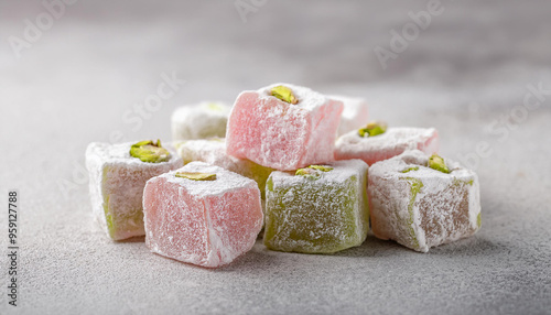 Turkish delight, soft chewy cubes of sugar-dusted confection flavored with rosewater or pistachio