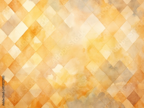 Vintage gold checkered watercolor background