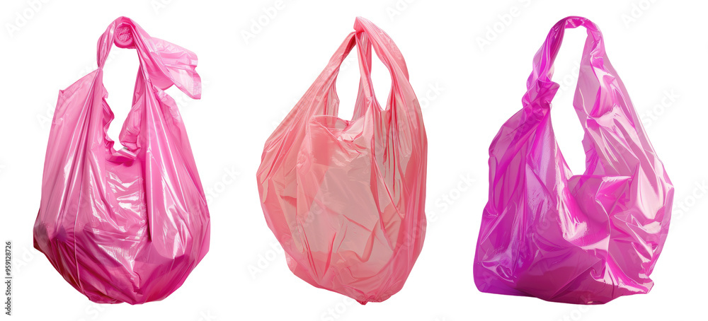 Pink plastic bag isolated on transparent background, set of Pink plastic bag isolated on transparent background, set of