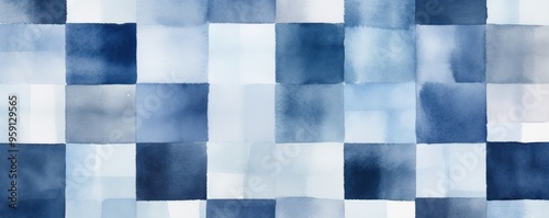 Vintage indigo checkered watercolor background