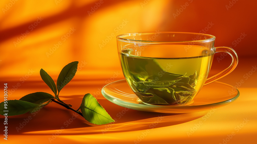 cup of green tea isolated on orange background cup of green tea isolated on orange background