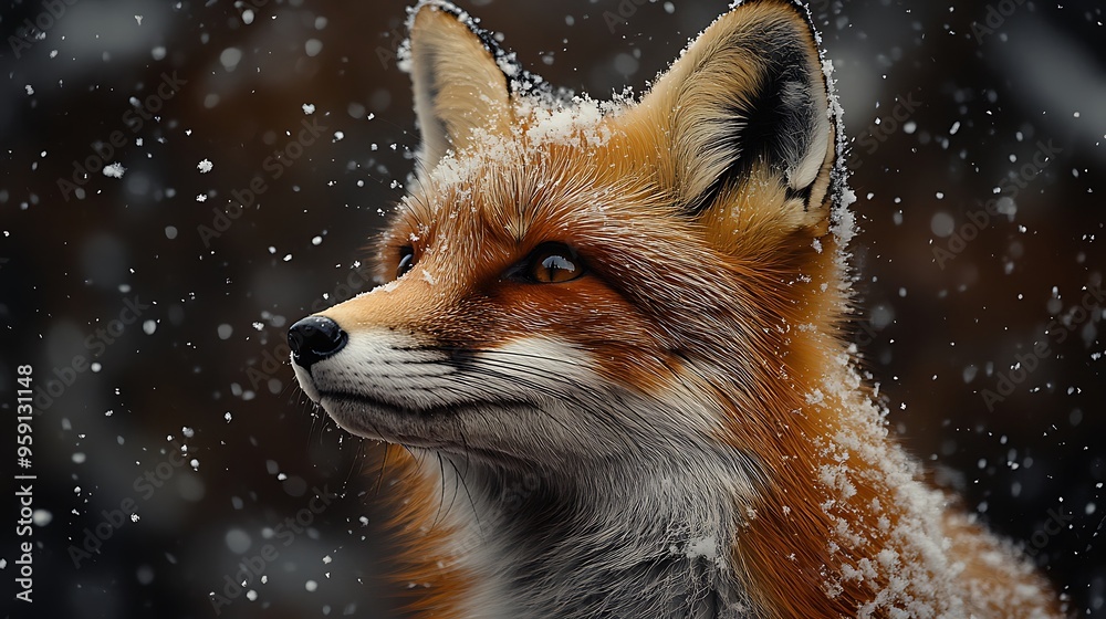 A red fox stands in the snow with a curious expression, looking to the left. A red fox stands in the snow with a curious expression, looking to the left.