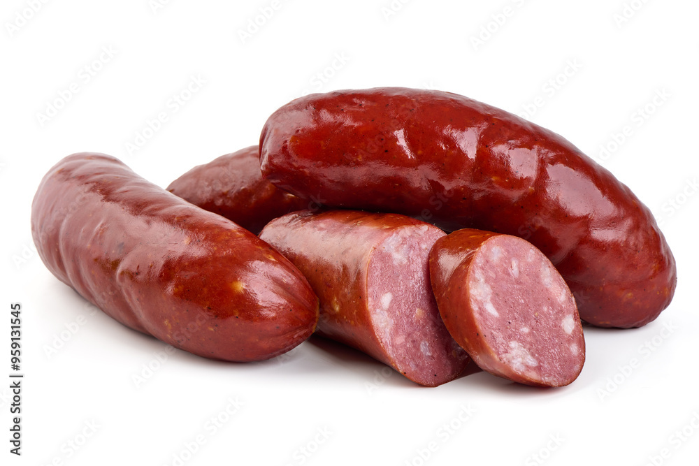 Oktoberfest Smoked pork Sausages, isolated on white background Oktoberfest Smoked pork Sausages, isolated on white background