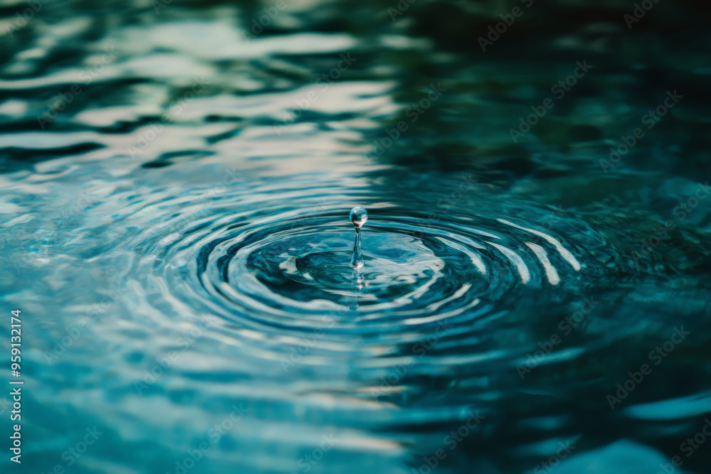 Clear water with gentle ripples caused by a single drop, forming a mesmerizing pattern. The water is so clear you can almost see through it, with light blue hues dominating the palette. Perfect for Clear water with gentle ripples caused by a single drop, forming a mesmerizing pattern. The water is so clear you can almost see through it, with light blue hues dominating the palette. Perfect for