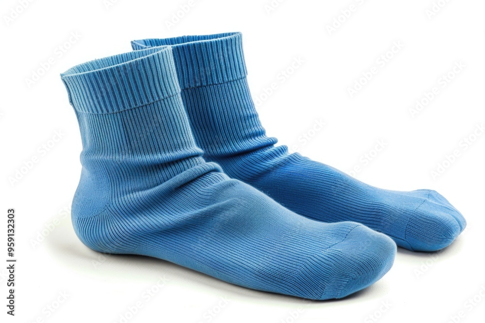 A single pair of blue socks on a white background