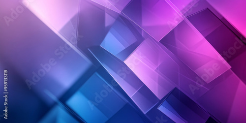 A 3D abstract business background with layered, translucent geometric forms in gradient shades of purple and blue. The composition creates a sense of depth and sophistication.