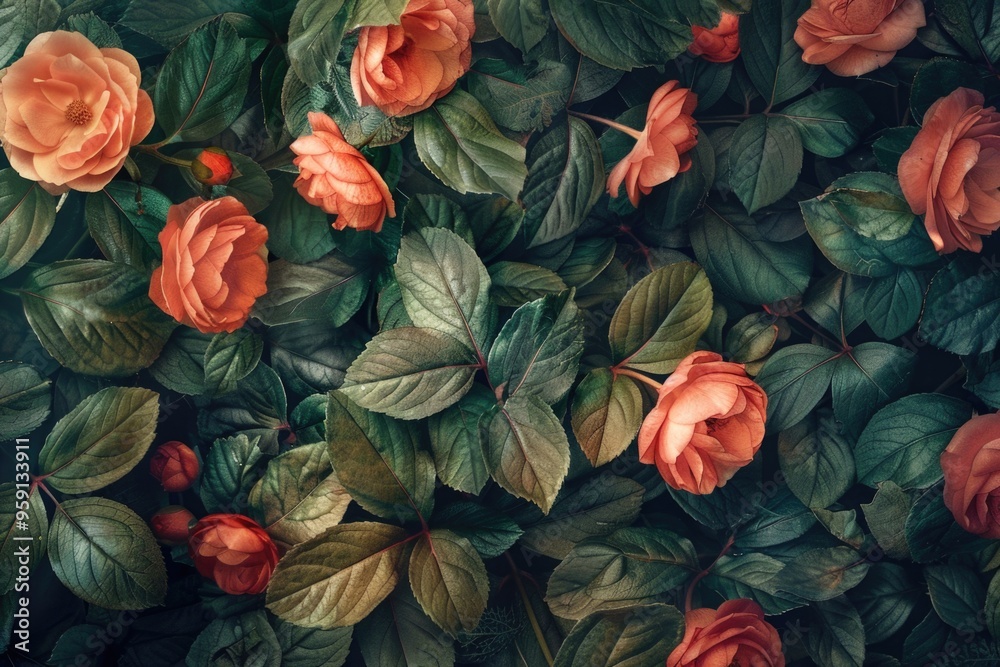 A bunch of orange flowers with green leaves A bunch of orange flowers with green leaves