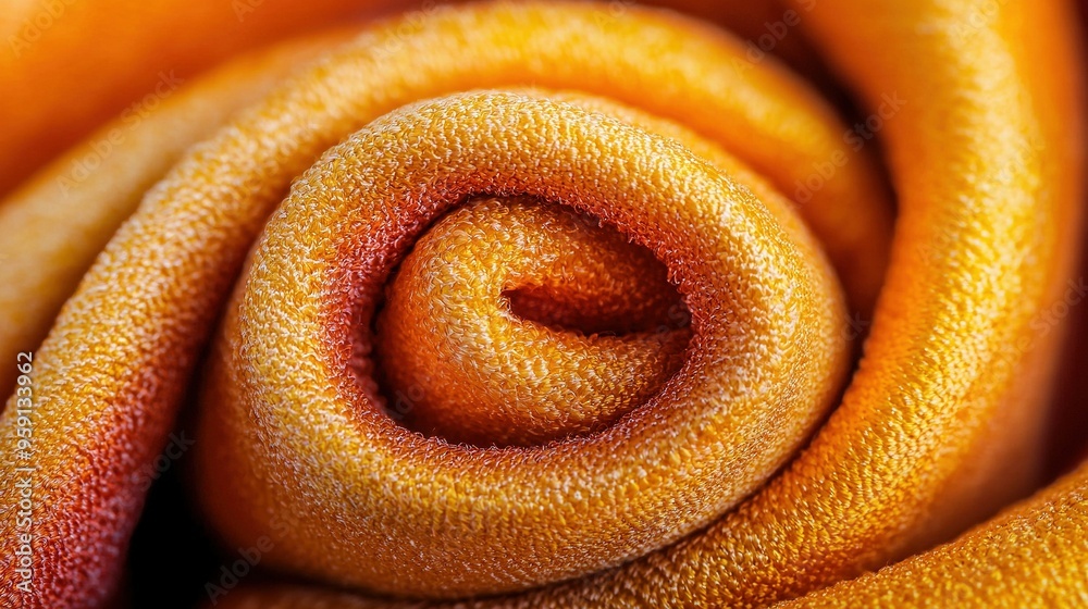 A yellow fabric with a spiral pattern on its top edge A yellow fabric with a spiral pattern on its top edge