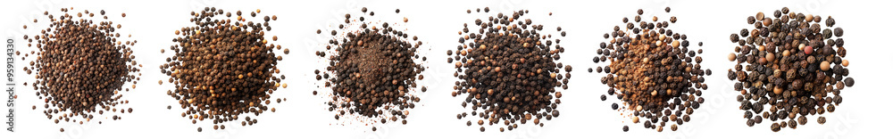 Peppercorns powder isolated on transparent background, set of Peppercorns powder isolated on transparent background, set of