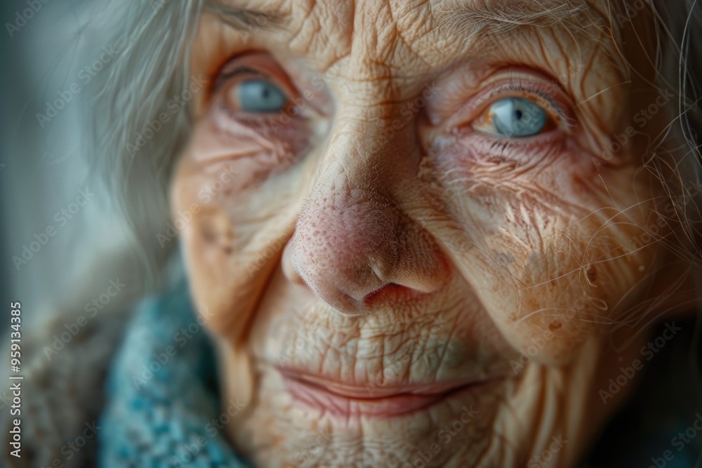 Close-up portrait of an elderly woman with bright blue eyes Close-up portrait of an elderly woman with bright blue eyes