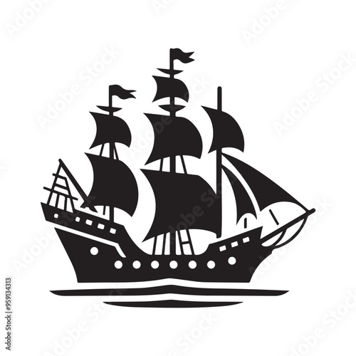 Galleon Silhouette Vector Illustration - High-Quality Ship Design for Graphics