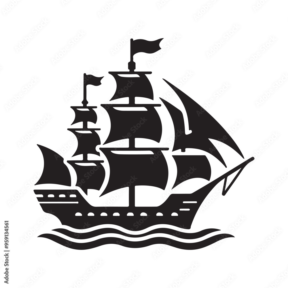 Galleon Silhouette Vector Illustration - High-Quality Ship Design for Graphics