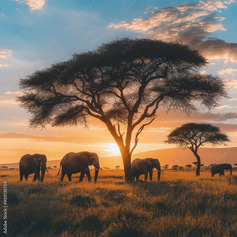 Fototapeta premium elephants in the savannah