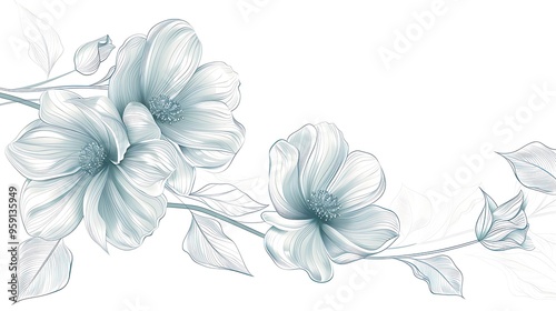 Elegant floral design Line Illustration isolated on solid white background. 32k, full ultra HD, high resolution