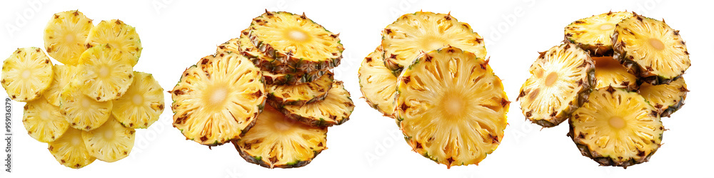 Pineapple slices isolated on transparent background, set of Pineapple slices isolated on transparent background, set of