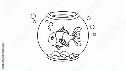 A goldfish glides gracefully in a round aquarium, surrounded by small decorative pebbles and gentle air bubbles, creating a serene indoor atmosphere photo