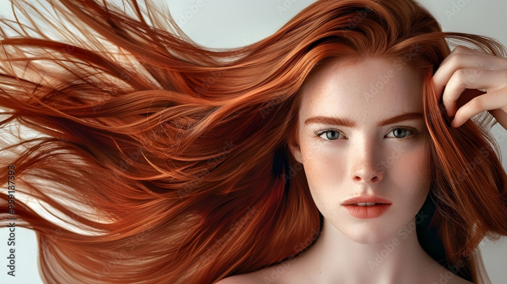 Obraz premium Beautiful red haired with stylish long hairstyle.Women on white background