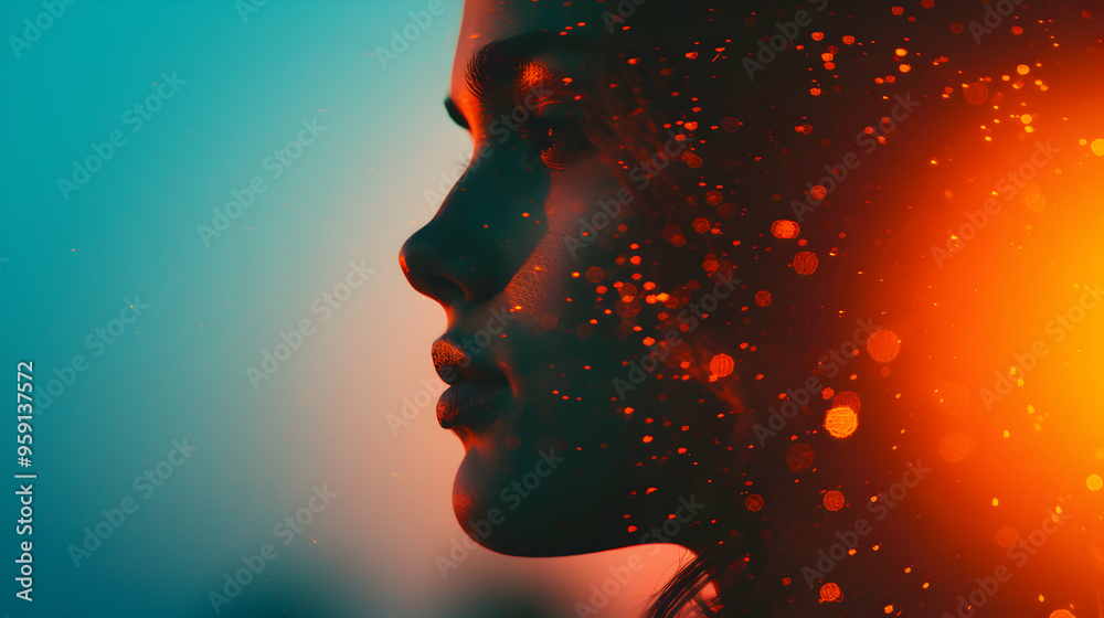 Double Exposure Womans Face Showing Sun Glare Double Exposure Womans Face Showing Sun Glare