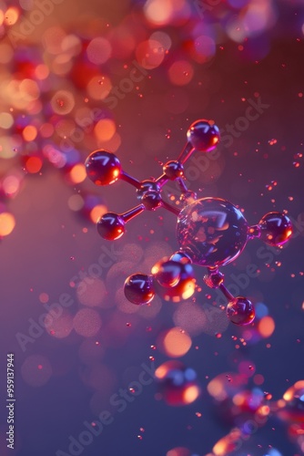 Detailed 3D molecule model against a science background, showcasing depth complexity