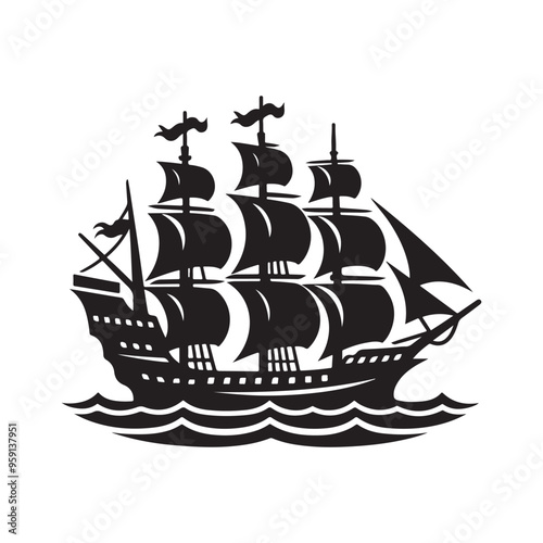 Galleon Silhouette Vector Illustration - High-Quality Ship Design for Graphics