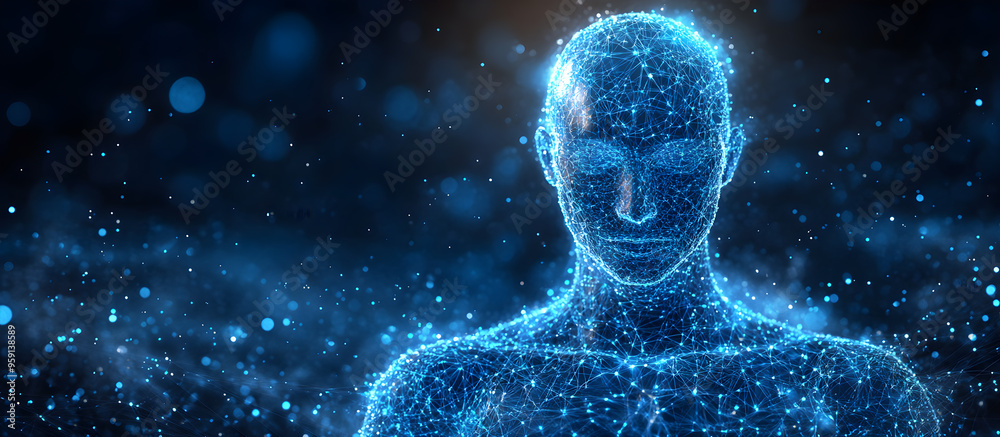 A blue face with a lot of dots surrounding it A blue face with a lot of dots surrounding it