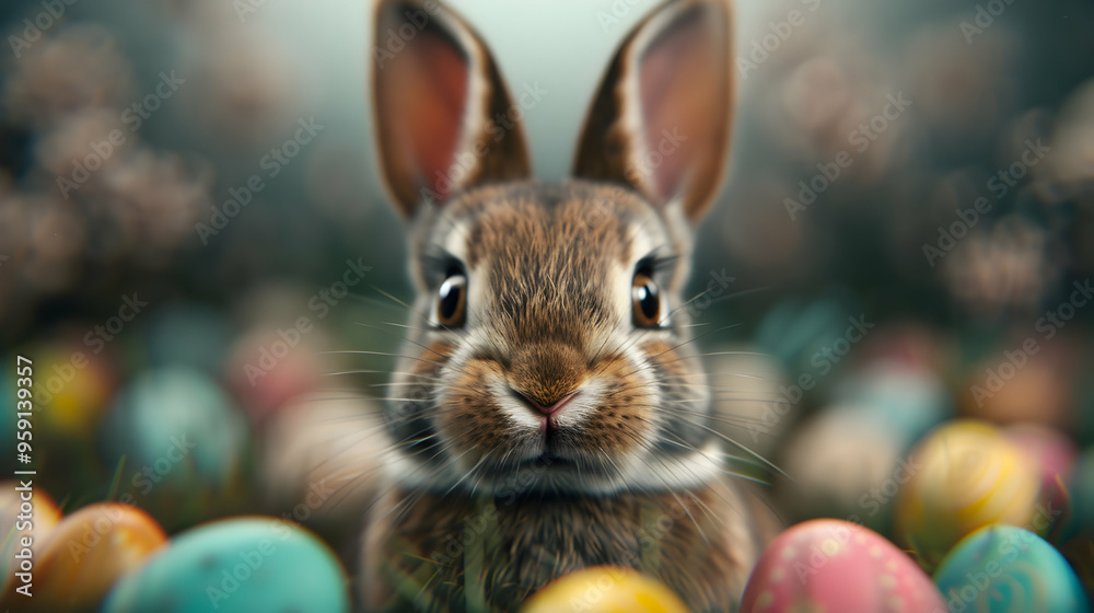 Easter Artist Bunny Painting Colorful Easter Eggs Easter Artist Bunny Painting Colorful Easter Eggs