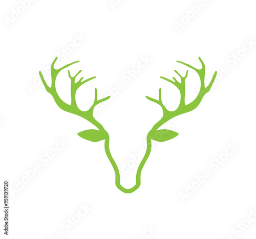 green reinder head eco leaf  logo vector icon symbol design illustration photo