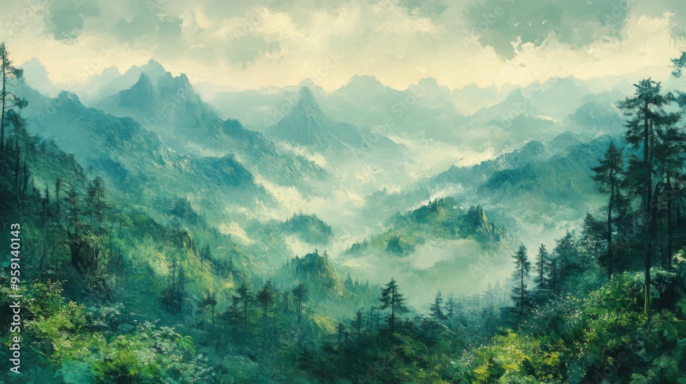 Obraz premium Mountain Landscape Painting