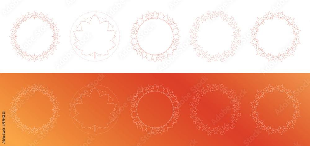 紅葉やイチョウ、木の実をモチーフにした秋の飾り枠。高級感のある囲みのデザイン