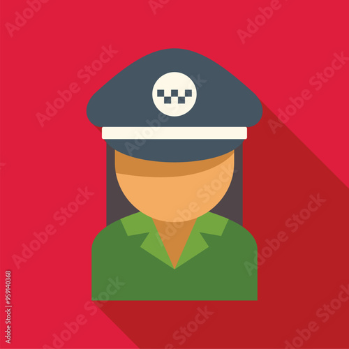 Flat style icon of a female taxi driver with a taxi sign on her hat, useful for ride hailing apps