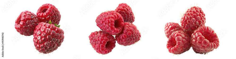 Raspberries isolated on transparent background, set of Raspberries isolated on transparent background, set of