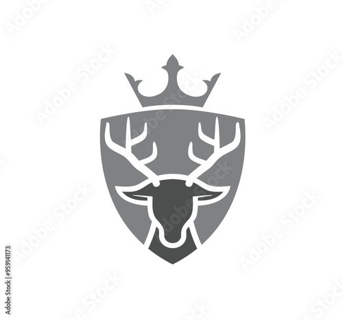 Deer Antler Head Crown Shield Logo Vector Icon Symbol