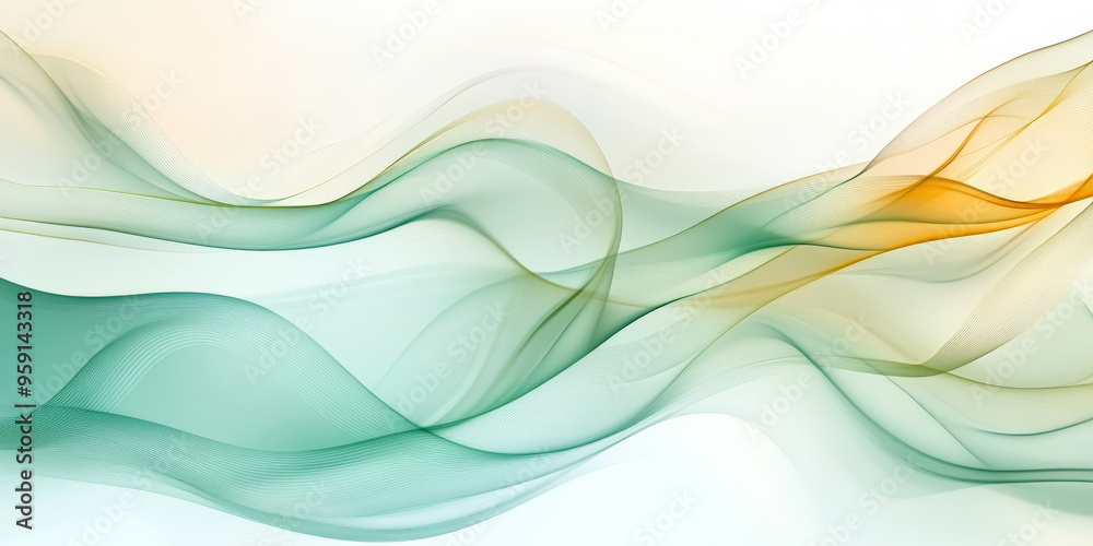 Fototapeta premium A graceful abstract background featuring delicate curves and gradients in pastel green and gold. The design has a modern, elegant feel with smooth, flowing lines.