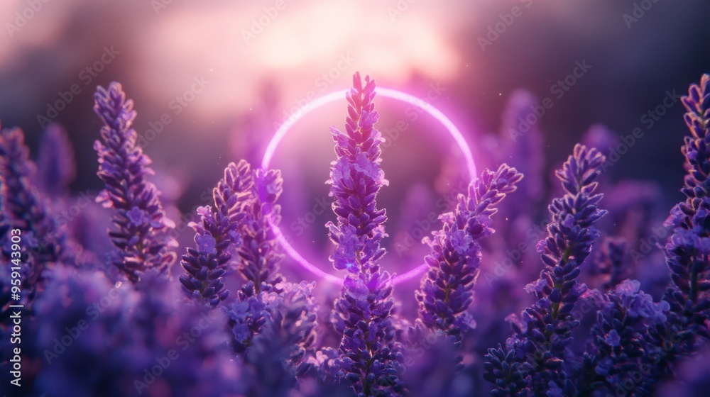 Lavender Fields with Neon Circle Lavender Fields with Neon Circle