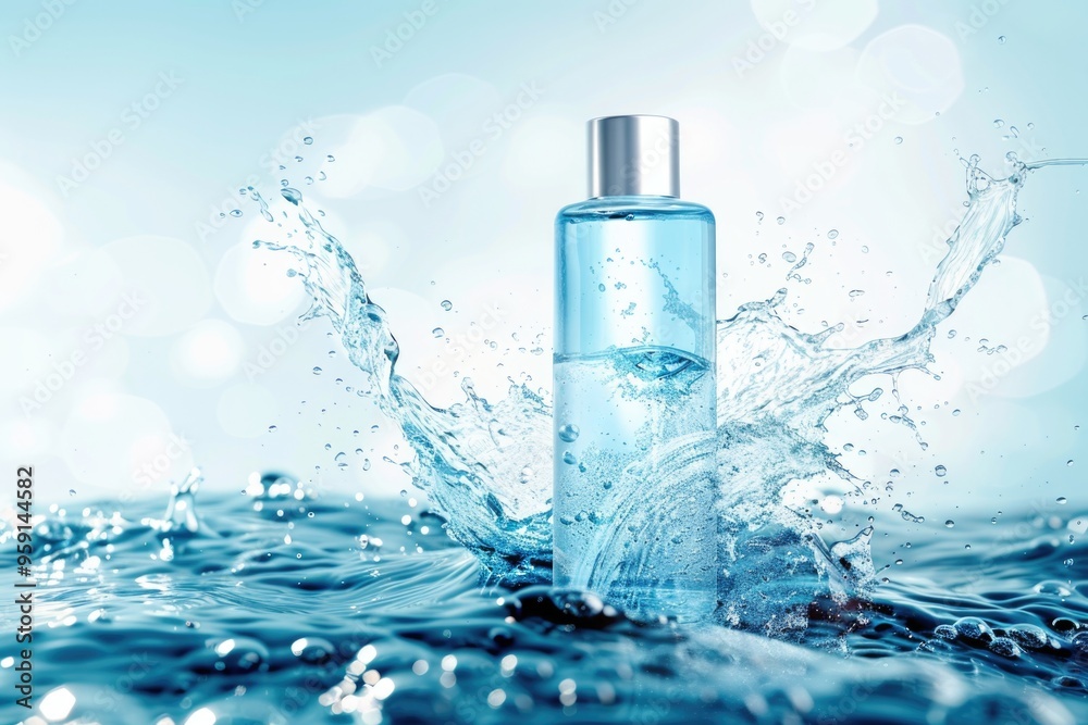 A bottle of water splashes out of the ocean, capturing a moment of natural beauty A bottle of water splashes out of the ocean, capturing a moment of natural beauty