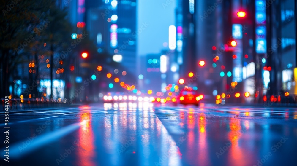 Obraz premium City Rain Reflection at Night